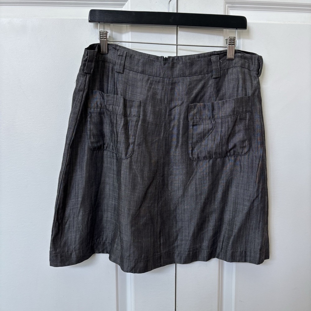 Zili Otto Grey Lyocell A-Line Mini Skirt Front Pockets Made in Canada Size Large
